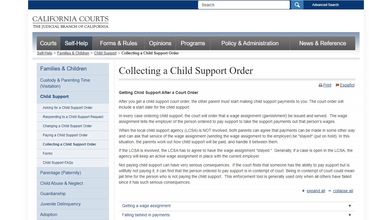 Collecting a Child Support Order - support_famlaw_selfhelp - California